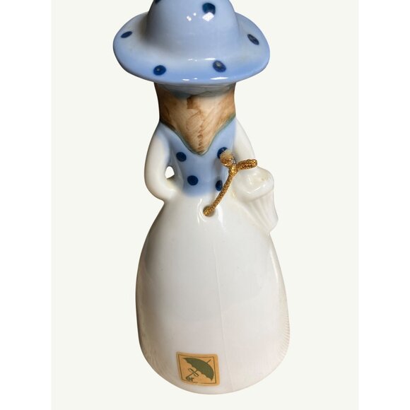 Vintage Hand-Painted Porcelain Bell With Blue White with Hat & Roses Design - Picture 6 of 11